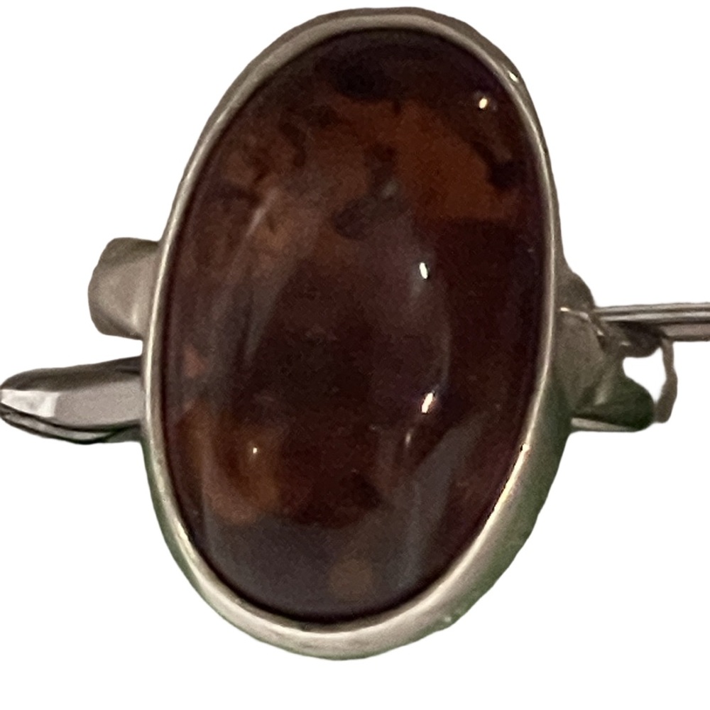 Sterling Silver Cognac Amber Ring